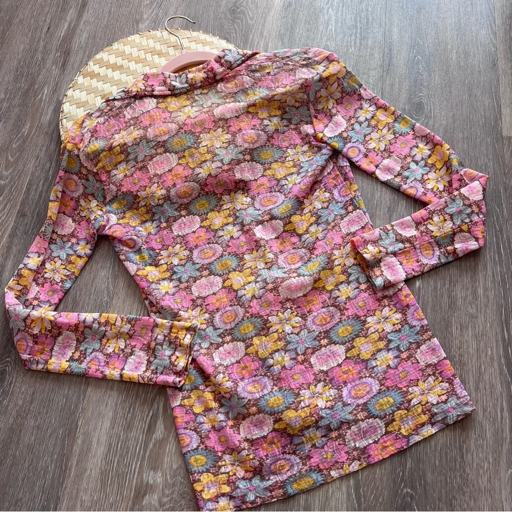 Vintage 1970’s mesh retro floral print disco collar button down blouse‎ - Picture 5 of 5
